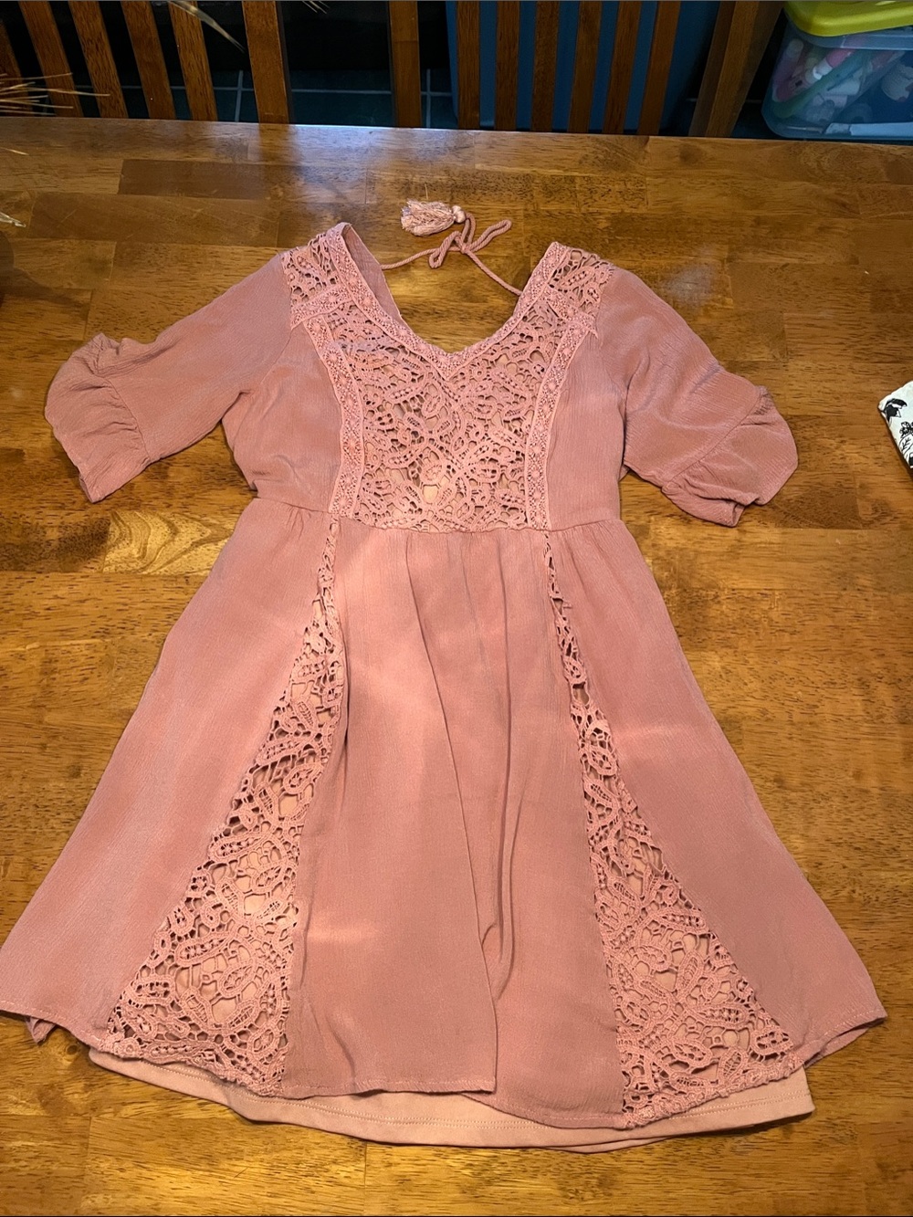 Maurices Dusty Rose Lace-Trim V-Neck Dress